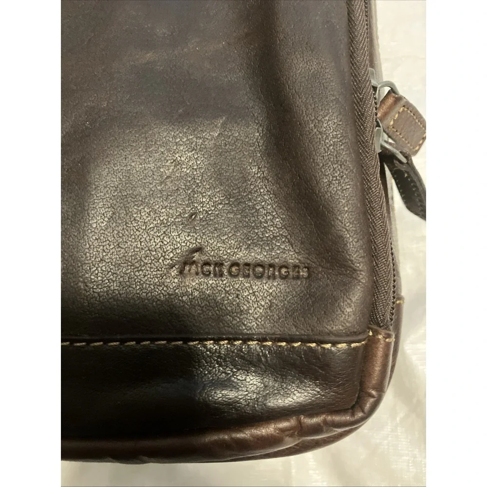 Jack Georges Brown Leather Backpack Zip Closure Adjustable Strap Lined Pockets